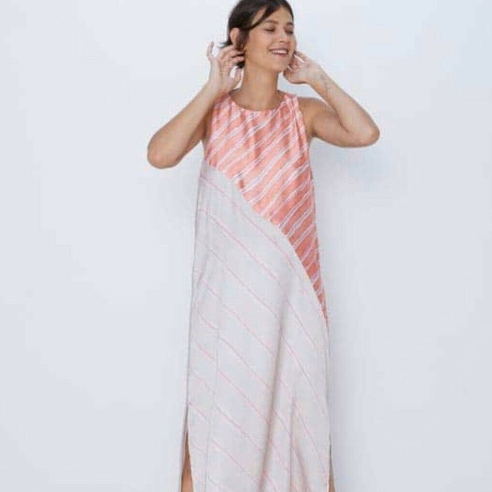 NWT Zara Asymetrical Stripe Sleeveless Midi Dress